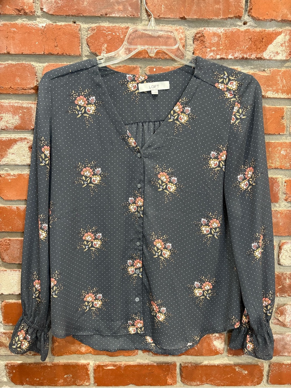 LOFT Floral Polka Dot Blouse Womens Medium